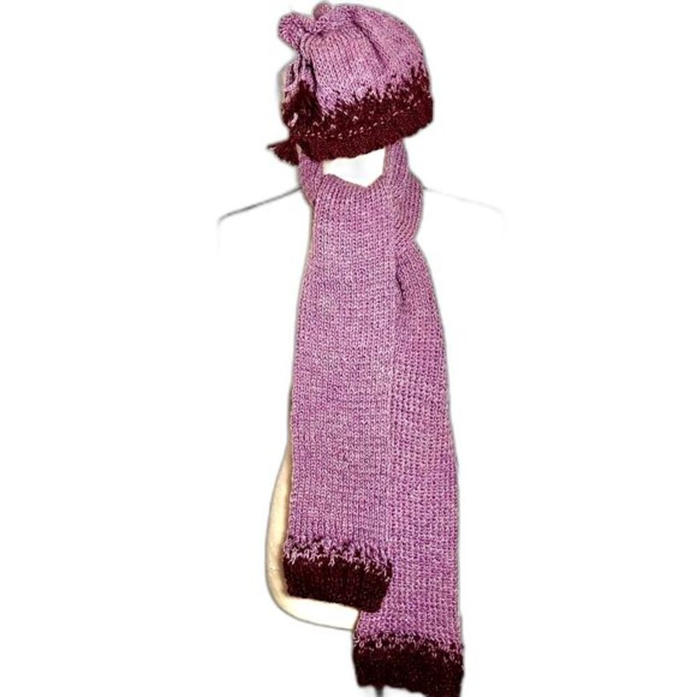Hand Knitted Baby Alpaca Blend Messy Bun Hat & Scarf Set